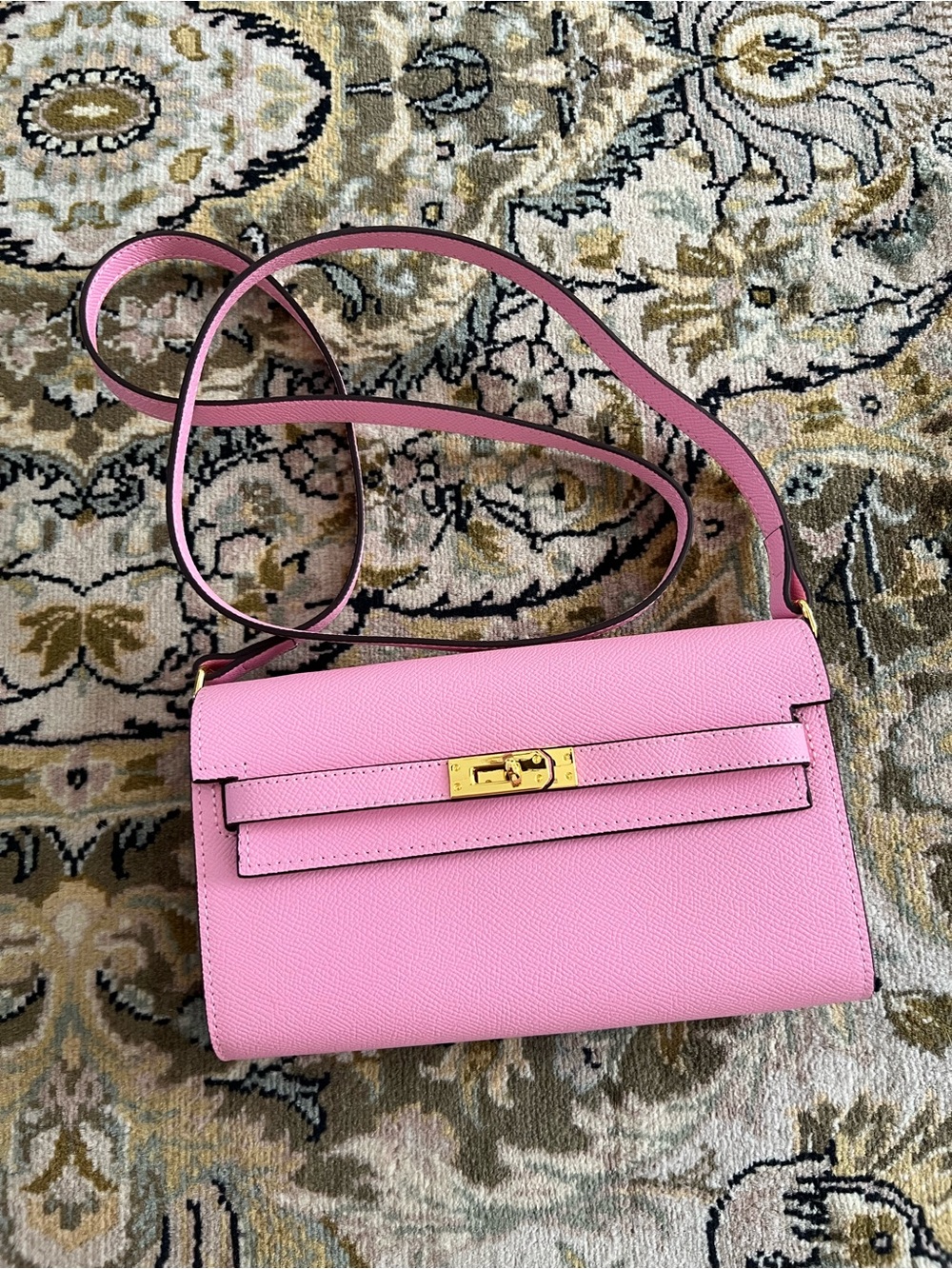 Kelly style to go wallet celebrity pink Crossbody Bag Gold Turn Lock leather